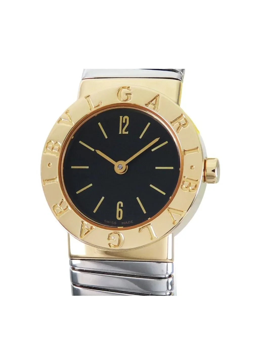 Bvlgari Black 18K Yellow Gold SS Tubogas Watch Quartz